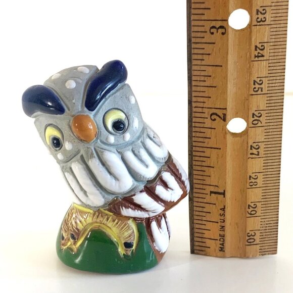 Adorable Owl Figurine Ceramic Red Clay Hand Painted Folk Art Miniature - Picture 6 of 8